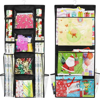 Simple Houseware Gift Wrap Organizer - Double-Sided Storage Pockets, Black | Set of 1