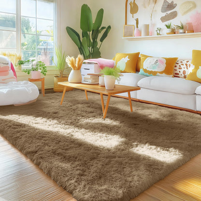 OLANLY Area Rugs for Living Room Bedroom, Machine Washable 4x5.9 ft Soft Fluffy Shaggy Bedside Rug, Indoor Floor Carpet for Kids Girls and Boys, Dorms, Nursery Rooms, Home Decor Aesthetic, Taupe