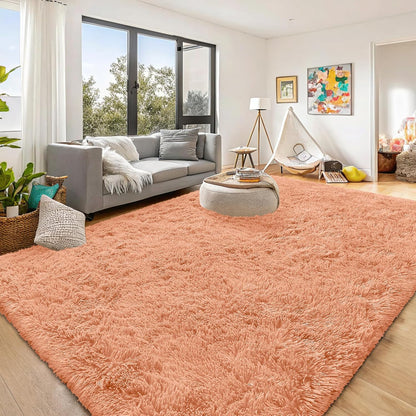 OLANLY Large Area Rug - Soft Fluffy Shaggy Carpet for Living Room & Bedroom | 9x12, Muted Orange