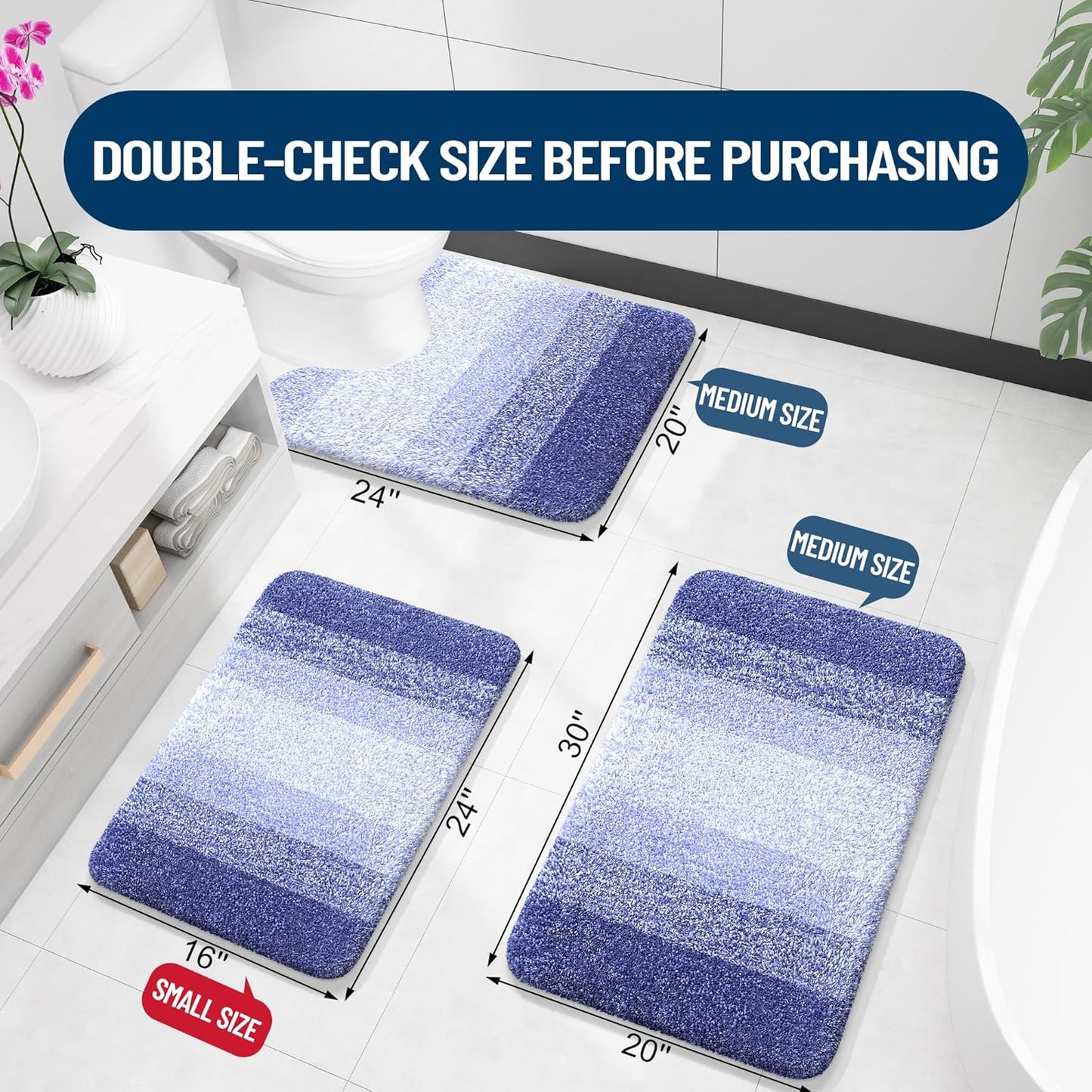 OLANLY Bathroom Rugs - Extra Soft Microfiber Mat 30x20 | Quick Dry, Machine Washable, Rubber Backing, Blue-Violet
