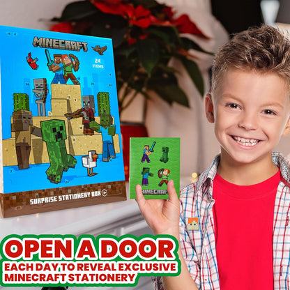 Minecraft Advent Calendar 2025 - 24 Fun Items Including Keychains, Pens & Notebooks | Blue/Green Gamer Gift