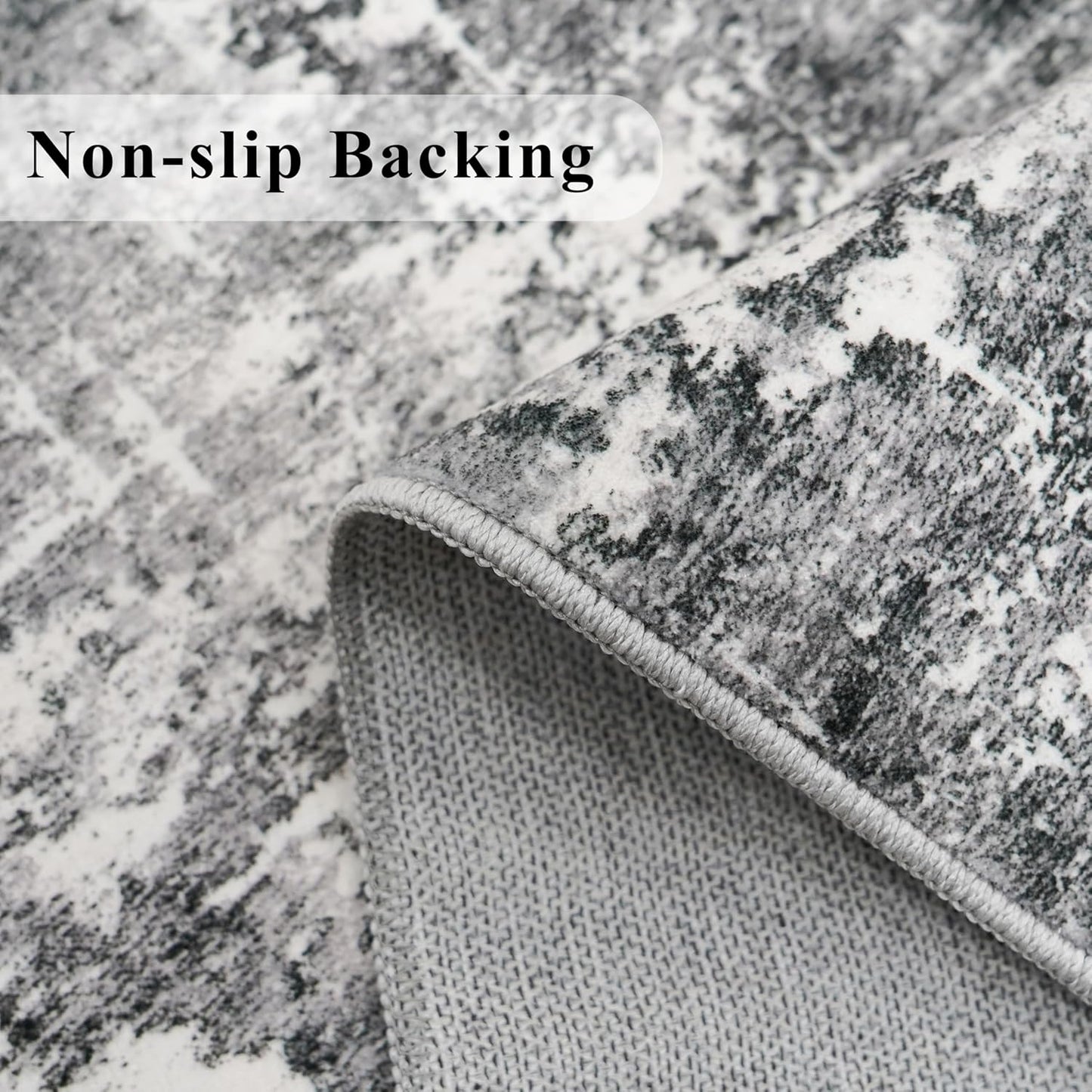 Skiennix Washable Kitchen Area Rug - Non-Slip, Water-Resistant Soft Carpet | 2x5 ft, Black/Grey