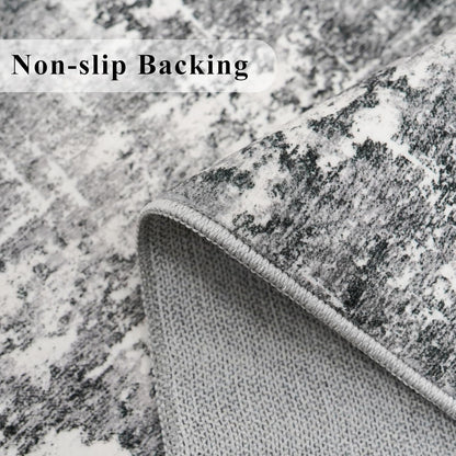 Skiennix Washable Kitchen Area Rug - Non-Slip, Water-Resistant Soft Carpet | 2x5 ft, Black/Grey