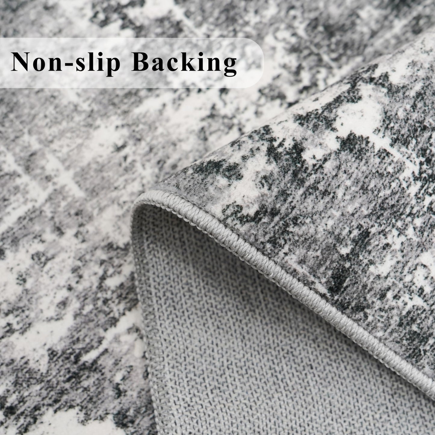 Washable 2x5 Kitchen Area Rug: Non-Slip Abstract Water-Resistant Entryway Rug Soft Sink Fridge Area Bedroom Carpet Low Pile Floor Mat for Bathroom Laundry Nursery Non-Shedding Runner(2X5,Black/Grey)