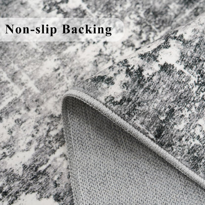 Washable 2x5 Kitchen Area Rug: Non-Slip Abstract Water-Resistant Entryway Rug Soft Sink Fridge Area Bedroom Carpet Low Pile Floor Mat for Bathroom Laundry Nursery Non-Shedding Runner(2X5,Black/Grey)