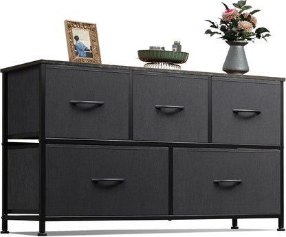 WLIVE Dresser - 5-Drawer Fabric Storage Organizer Unit for Bedroom, Living Room, Charcoal Black