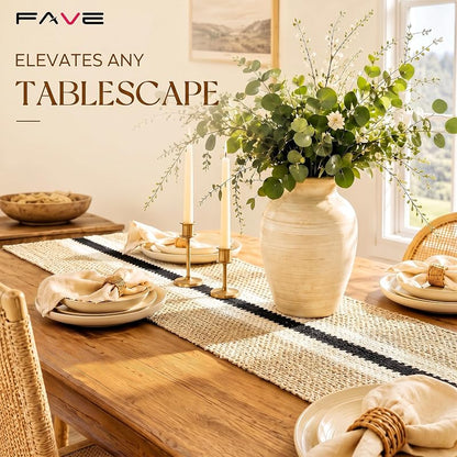 72-Inch Brown Paper Woven Table Runner - Rustic Burlap Style, Variation: Black Striped