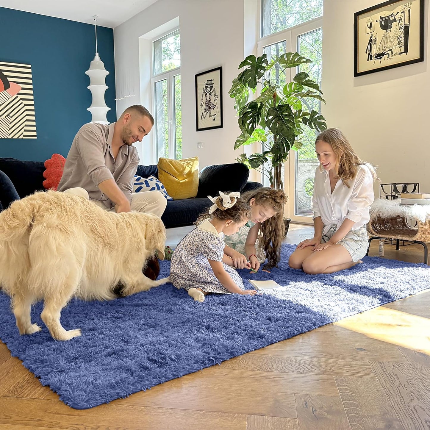 OLANLY Small Bedside Rug - Soft, Machine Washable Shaggy Throw Rug for Bedroom | Denim Blue