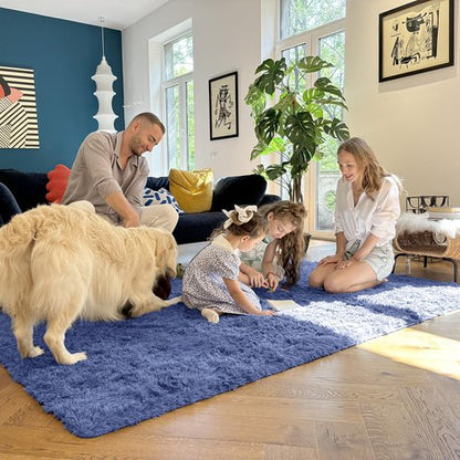 OLANLY 5x7 Machine Washable Large Area Rugs for Living Room, Bedroom, Soft Fluffy Shaggy Bedside Rug, Indoor Floor Carpet for Kids Girls and Boys, Dorms, Nursery, Home Decor Aesthetic, Denim Blue