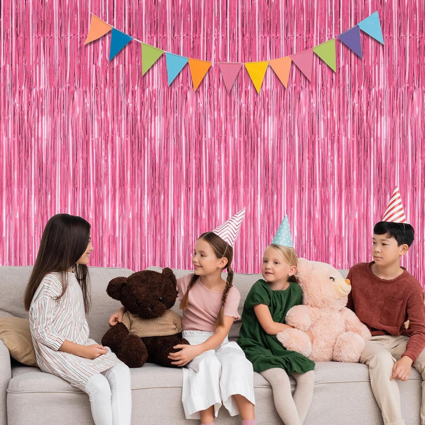 ZATAYE Pink Foil Fringe Curtains - 12 Pack Metallic Tinsel Backdrop for Parties | 3.28 FT x 7.05 FT