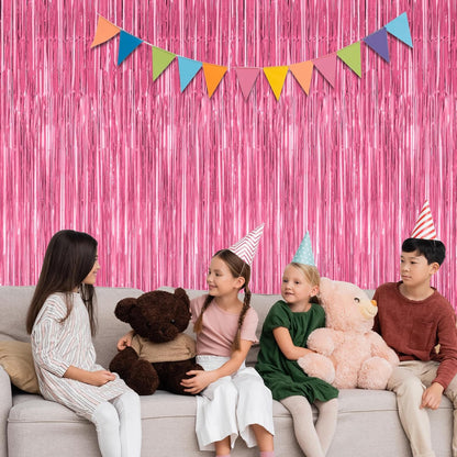 ZATAYE Pink Foil Fringe Curtains - 12 Pack Metallic Tinsel Backdrop for Parties | 3.28 FT x 7.05 FT