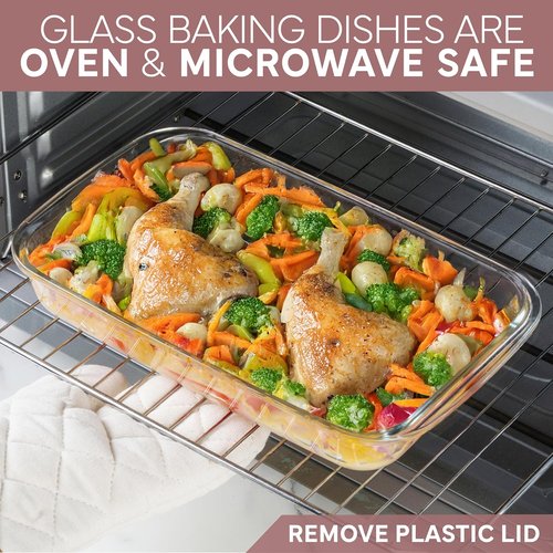 Cook With Color 8 Pc. Glass Baking Dish Set - Deep Casserole Dishes with Lids, Oven & Microwave Safe, Clear & Pink