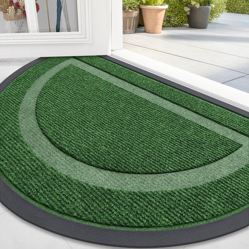 OLANLY Half Circle Door Mat Indoor Outdoor Entrance Welcome, Waterproof All-Season, All-Weather Doormat, Sturdy Natural Rubber, Low Profile, Easy Clean Patio Porch Entryway Mat, 71x47, Green