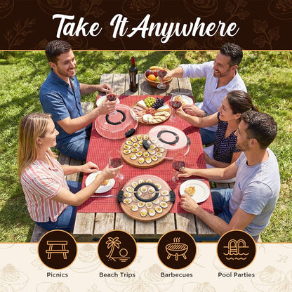Trauful Deviled Egg Carrier - Reversible Wooden Container with Lid & Handle | Holds 22 Eggs, Acacia Wood
