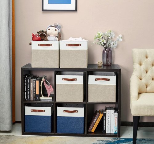 DECOMOMO Fabric Cube Storage Bins - Stylish Beige & White Storage Baskets for Kallax | 11-Inch Cube - 4 Pack