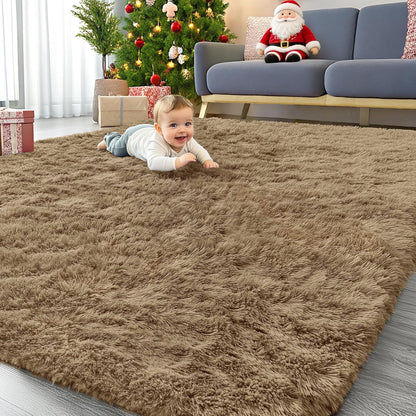 OLANLY Large Area Rug - Soft Fluffy Shaggy Indoor Carpet for Living Room & Bedroom | Taupe 6x9