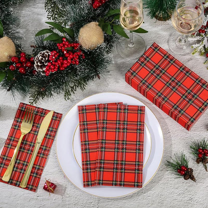 100-Count Christmas Plaid Napkins, 3-Ply Paper, Red & Green Classic Tartan