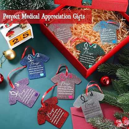 12 Pcs Christmas Nurse Ornament Set - Nurse Scrub Figures with Red Ribbon, Gift for Healthcare Workers