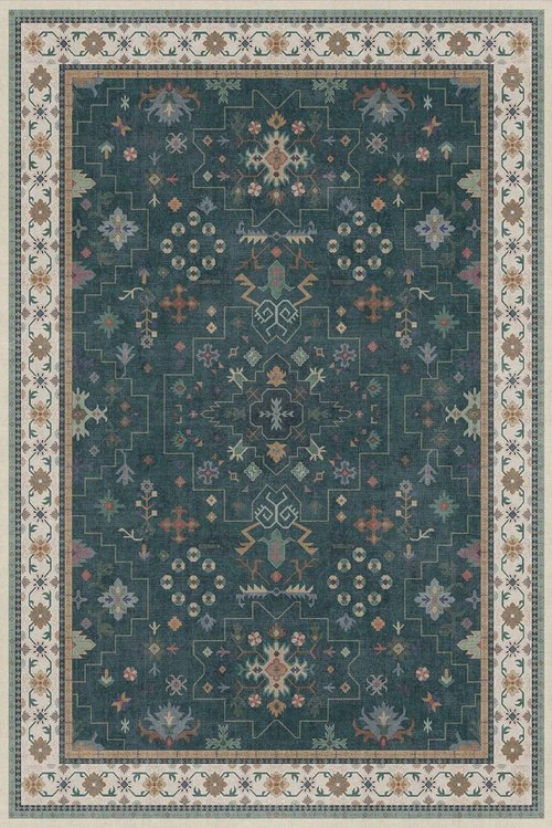 Hazo Haus Vintage Dark Green 6x9 Dining Room Rug - Washable Floral Low Pile Area Rug for Living Room & Bedroom