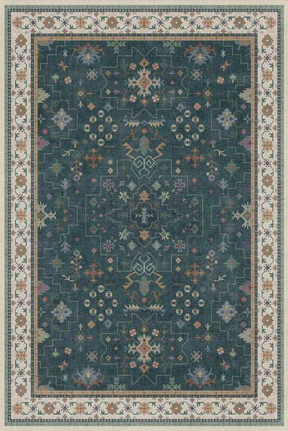 Hazo Haus Vintage Dark Green 6x9 Dining Room Rug - Washable Floral Low Pile Area Rug for Living Room & Bedroom