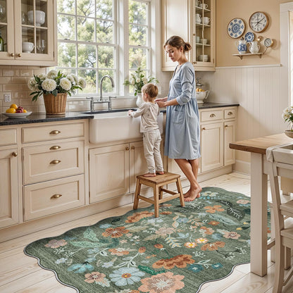 Skiennix 4x6 Living Room Area Rug - Washable Floral Design | Non-Slip & Non-Shedding Carpet for Kids Room