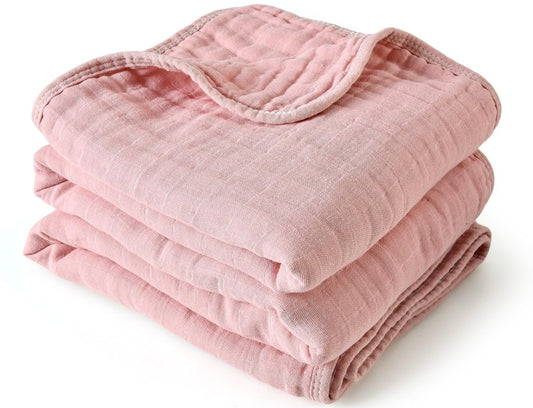ZPECC Muslin Baby Blanket Thicker, 30x40 Organic Cotton Newborn Receiving Quilt Hypoallergenic for Baby Essentials Swaddle Crib Stroller, Pink