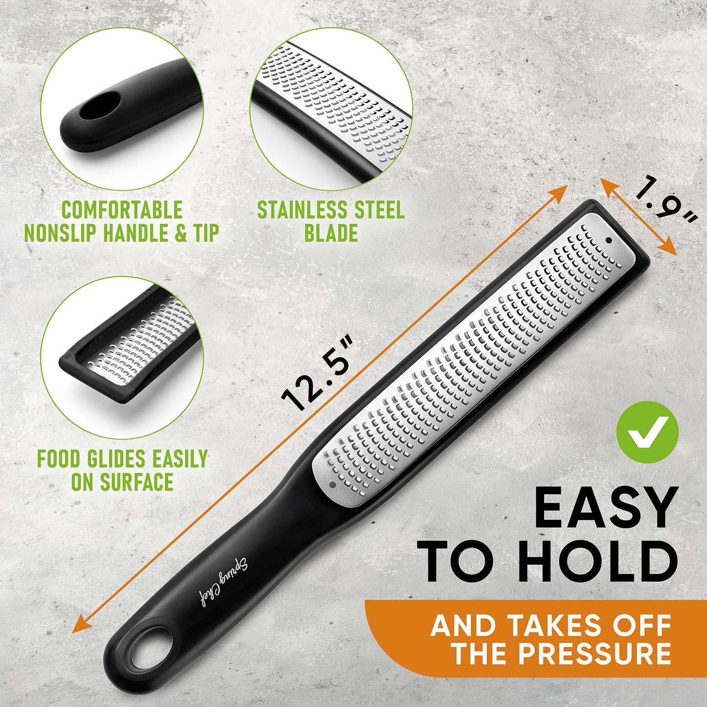 Spring Chef Heavy Duty Can Opener with Soft Grip Handles & Stainless Steel Lemon Zester, Fine Shred - 2 Product Bundle - Black