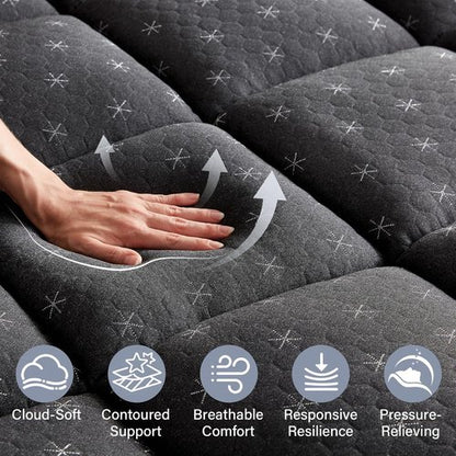 Anluoer Queen Memory Foam Mattress Topper - Thick Pillow Top for Back Pain Relief | 60x80 Inches, Dark Grey