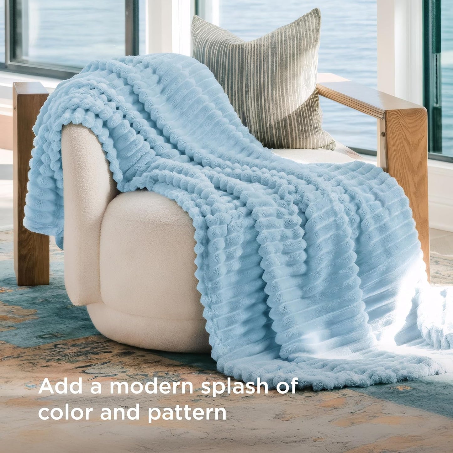 Bedsure GentleSoft Blue Fleece Blanket - Cozy Light Blue Throw for Couch, Perfect 50x70 Inches Size