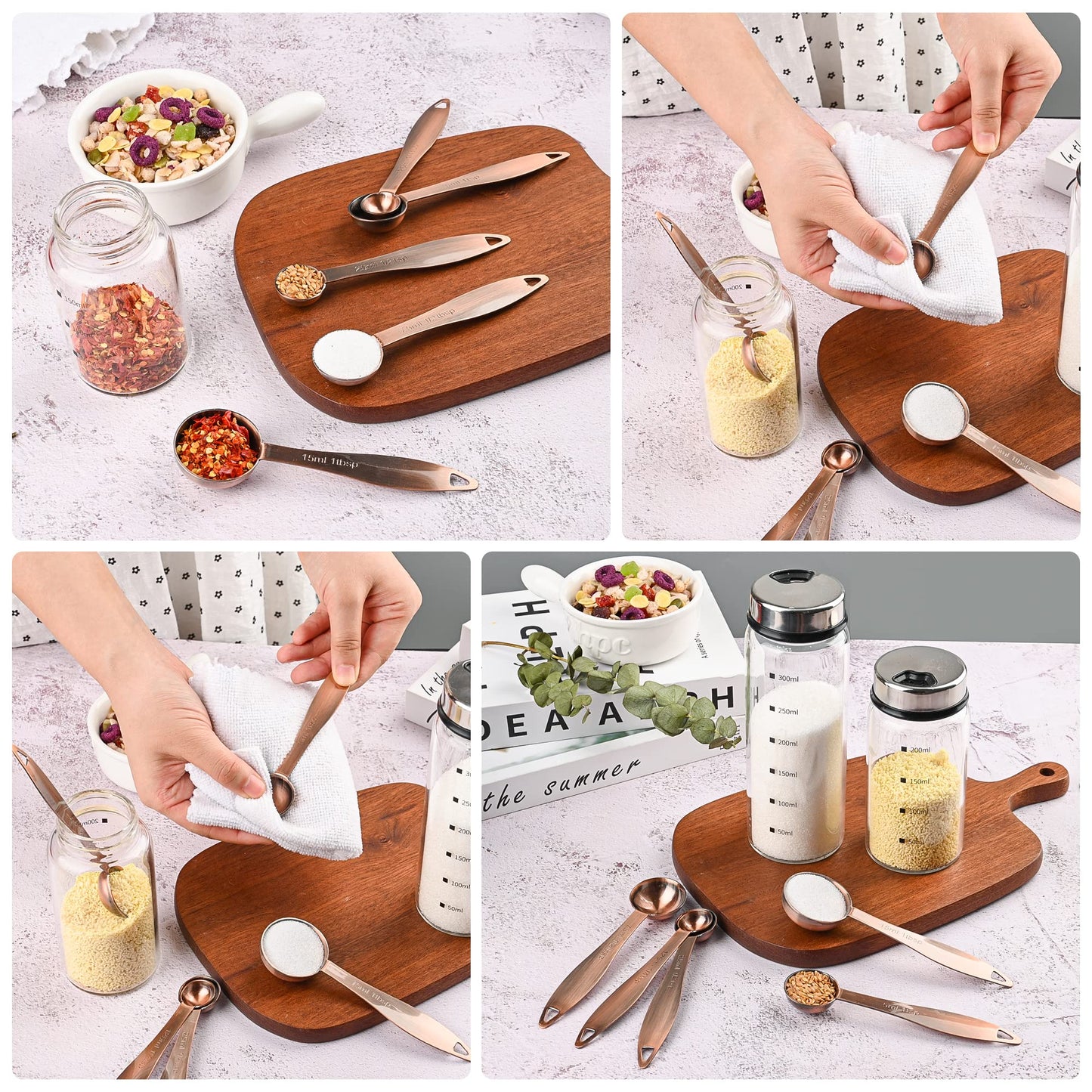 Smithcraft Measuring Cups and Spoons Set, 12 Pieces Stainless Steel Measuring Cup Set, Metal Copper Measuring Cups Spoons, Dry & Liquid Kitchen Measure Cup Spoon & Leveler & Measure Equivalents