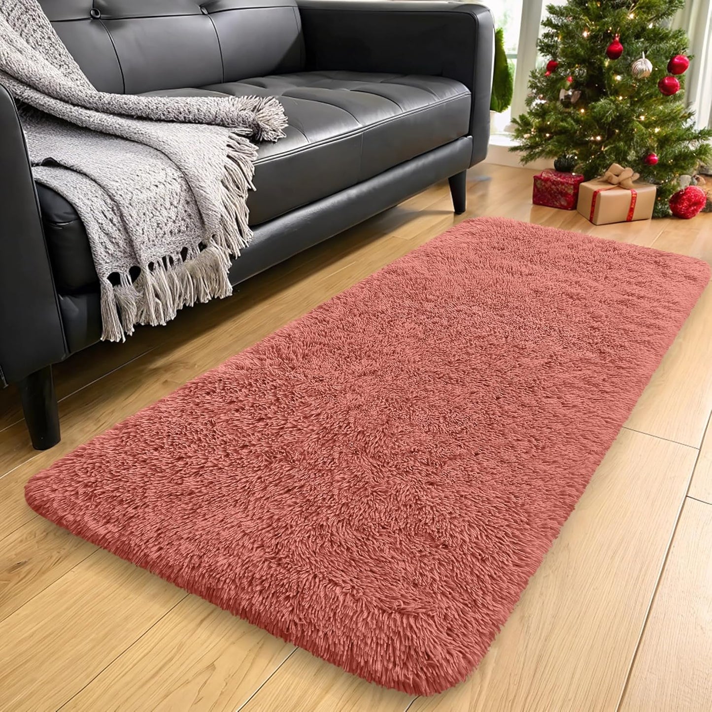 OLANLY Runner Rugs - 2x5 Machine Washable Soft Fluffy Shaggy Carpet for Bedroom & Hallway | Rust Red