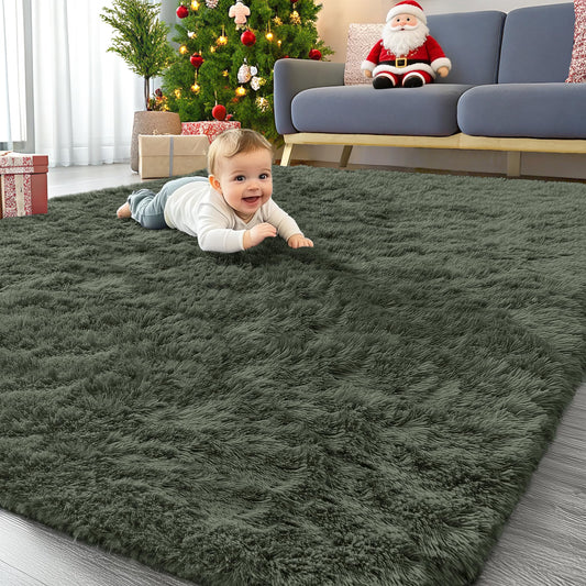 OLANLY 5x8 Machine Washable Large Area Rugs for Living Room, Bedroom, Soft Fluffy Shaggy Bedside Rug, Indoor Floor Carpet for Kids Girls and Boys, Dorms, Nursery, Home Decor Aesthetic, Olive Green