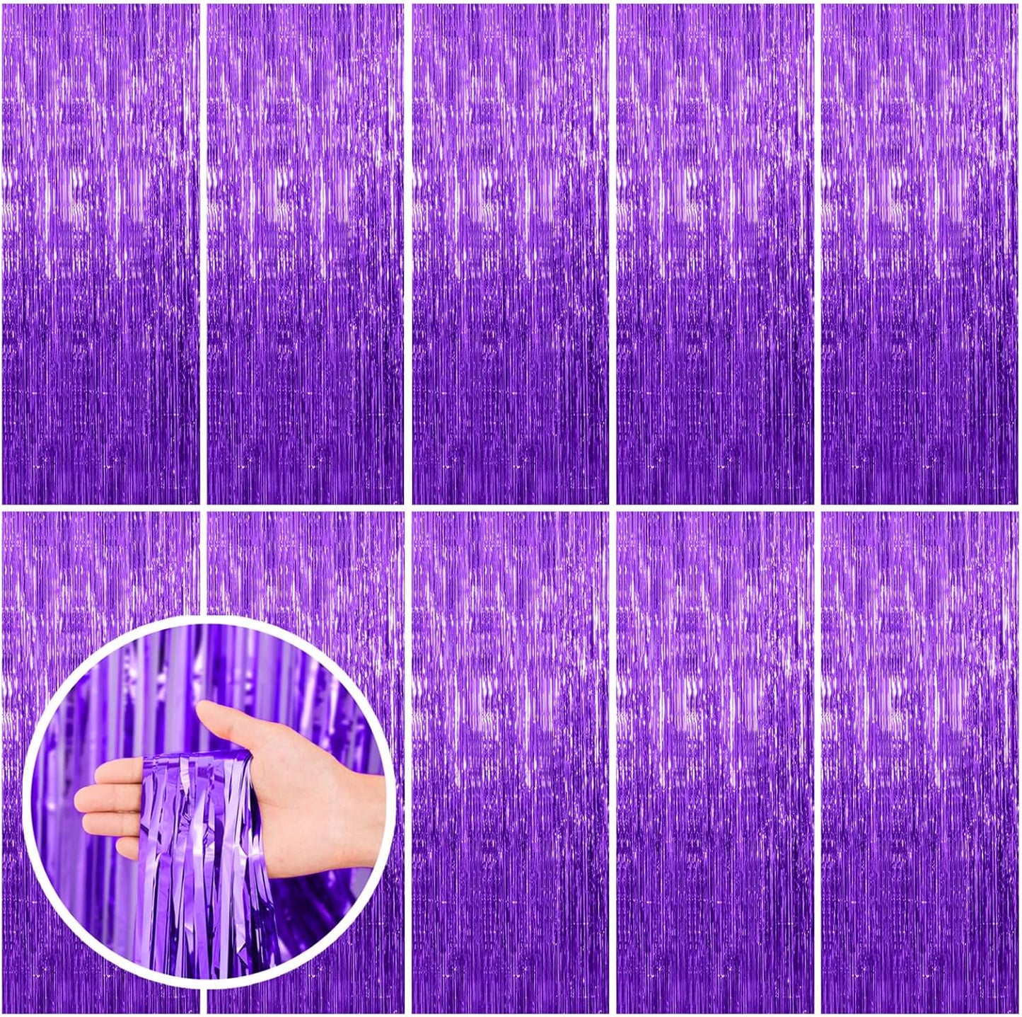 Purple Backdrop Tinsel Streamers | 10 Pack Foil Fringe Curtains for Halloween, Birthdays & Parties