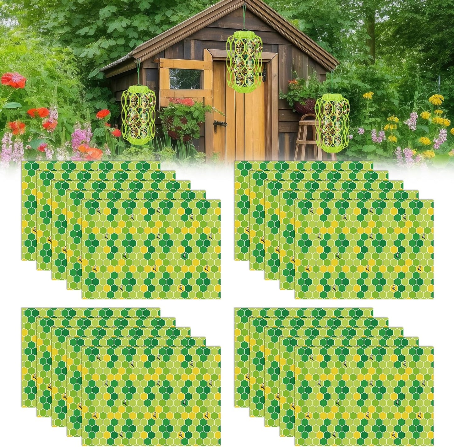 Qualirey Wasp Trap Refills - 20 Pack Super Sticky Replacement Pads for Yellow Jackets | Fits Most Traps, 12 x 8.6 Inch