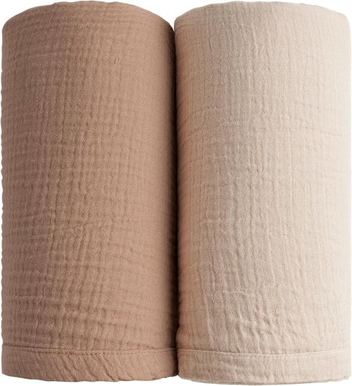 Konssy Muslin Swaddle Blankets - Soft & Breathable 2-Pack Baby Receiving Blankets | Large 47 x 47 Inches (Brown, Cream)