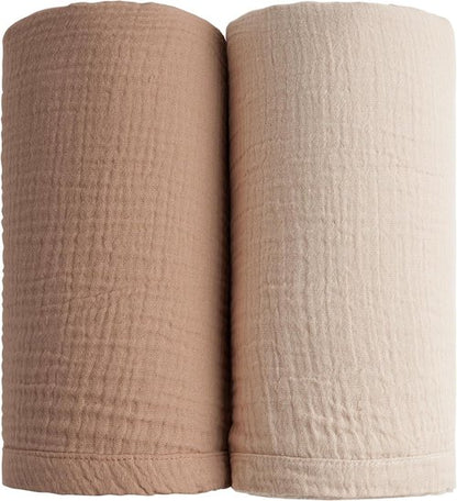 Konssy Muslin Swaddle Blankets - Soft & Breathable 2-Pack Baby Receiving Blankets | Large 47 x 47 Inches (Brown, Cream)