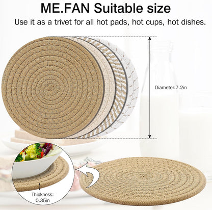 ME.FAN 7-Inch Cotton Thread Weave Trivets - Set of 4 Large Potholders for Pots & Pans | Protects Countertops