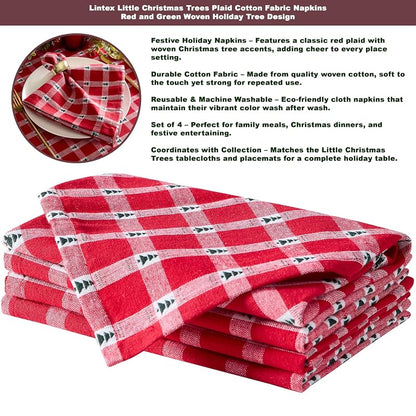 70" Round Christmas Tablecloth with Little Christmas Trees, Cotton Plaid – Lintex