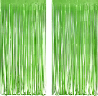 GREATRIL Tinsel Curtain Backdrop - Lime Green Streamers for St. Patrick's Day | 3.2ft X 8.2ft - 2 Packs