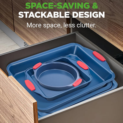 NutriChef 10-Piece Nonstick Bakeware Set | Premium Carbon Steel Pans with Silicone Handles - Blue