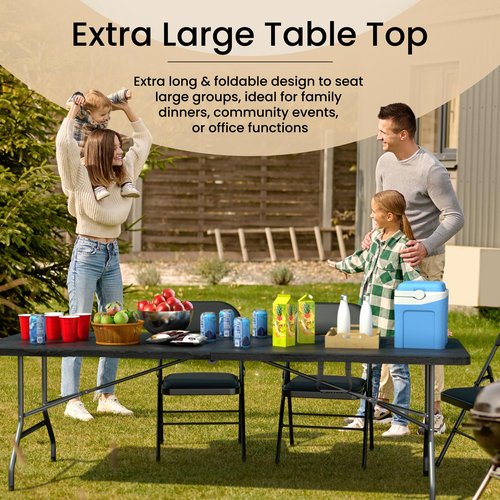 Our Modern Space 8 Feet Foldable Table with Built in Handle & Steel Legs | Heavy Duty Portable | Perfect for Party, Dining, Wedding, Events, Picnic Indoor, Outdoor, Camping, Utility, Temporary