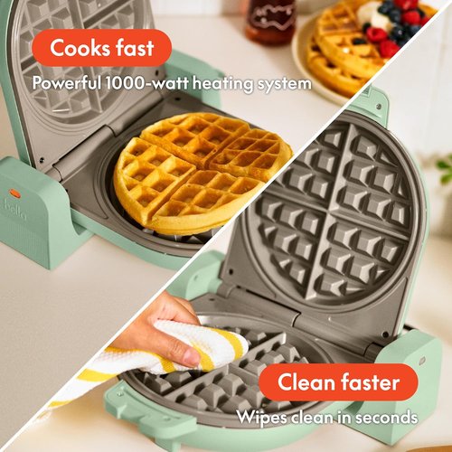 Bella Flip-N-Store Waffle Maker - EverGood™ Ceramic Nonstick Coating, 1000 Watt, Seaglass, Compact Design