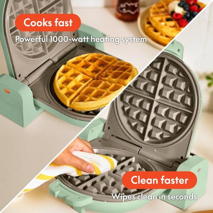 Bella Flip-N-Store Waffle Maker - EverGood™ Ceramic Nonstick Coating, 1000 Watt, Seaglass, Compact Design