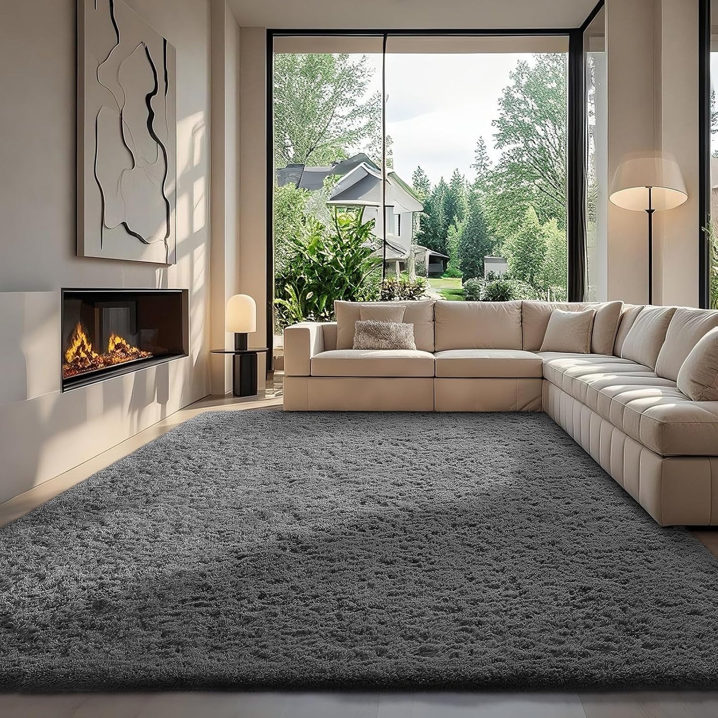 Ophanie Area Rugs - Soft Non-Slip Fluffy Shag Carpet for Living Room & Nursery - Large Grey 7x10 Size