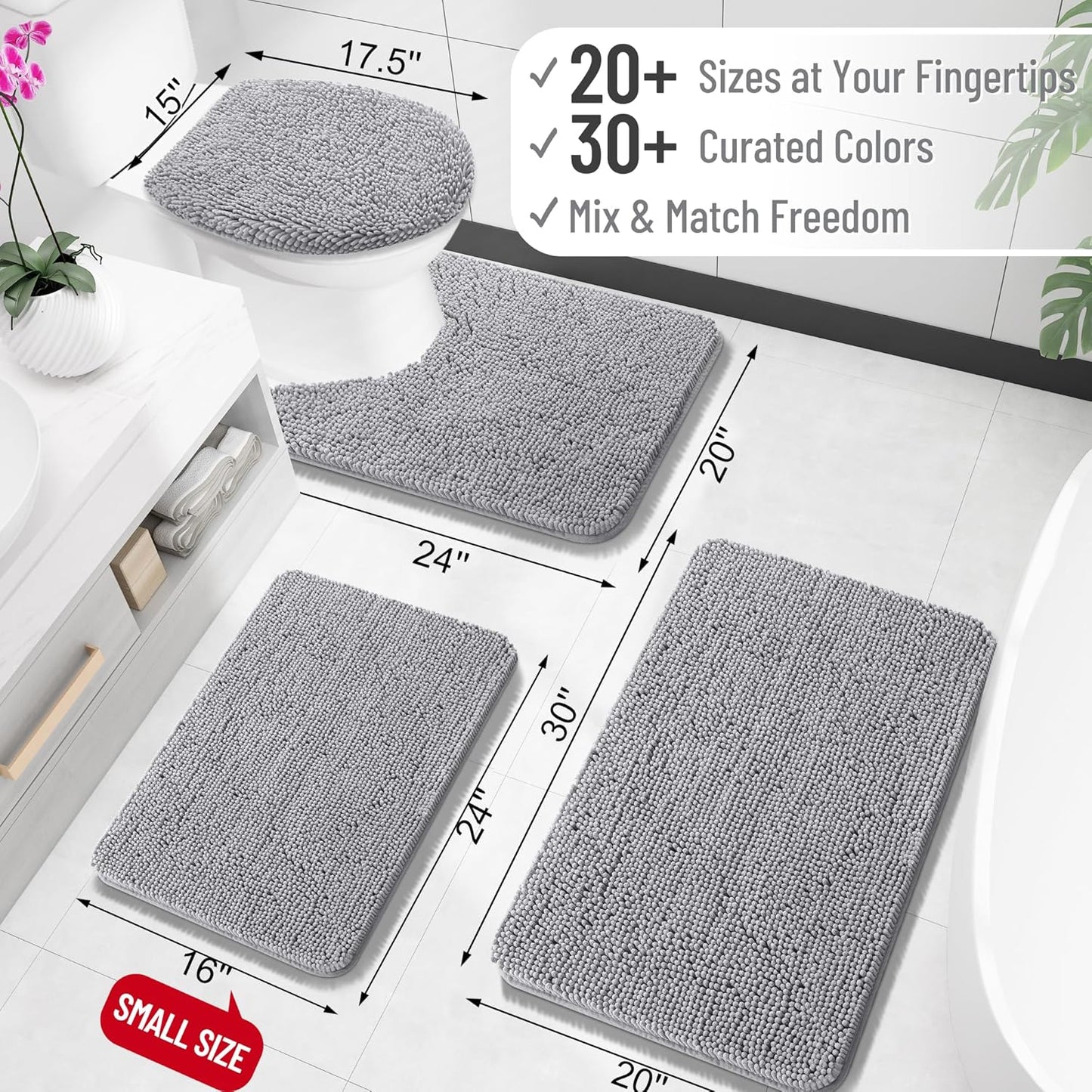 OLANLY Large Bathroom Rugs - Extra Soft Chenille Bath Mats | Quick-Dry, Machine Washable, Grey 47x32