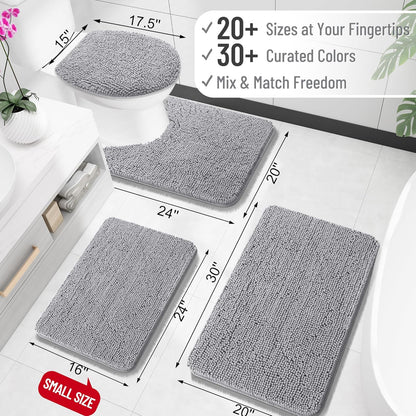 OLANLY Large Bathroom Rugs - Extra Soft Chenille Bath Mats | Quick-Dry, Machine Washable, Grey 47x32