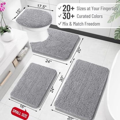 OLANLY Bathroom Rugs 47x24, Extra Soft Absorbent Chenille Bath Rugs, Rubber Backing Quick Dry, Machine Washable Bath Mats for Bathroom Floor, Tub and Shower, Home Decor Accessories, Grey