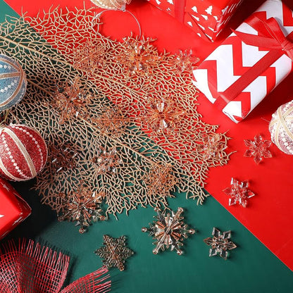 Champagne 45 Pcs Christmas Acrylic Snowflake Ornaments Set - 3 Sizes with Hanging Buckles