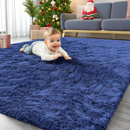 OLANLY Area Rug - Soft Fluffy Shaggy Design | Machine Washable 4x5.9 ft - Navy Blue for Living Room & Bedroom