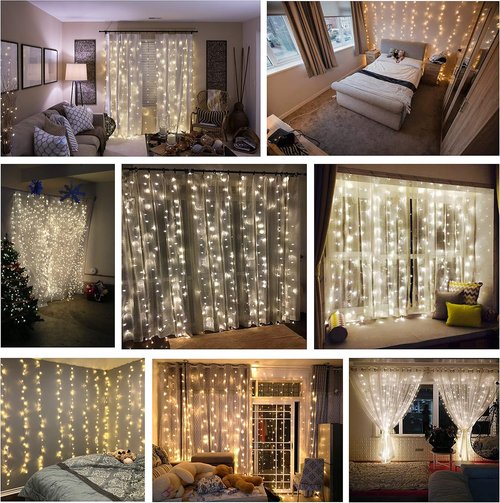 Magictec 300 LED Curtain String Lights - 8 Lighting Modes for Indoor/Outdoor Decor | Warm White